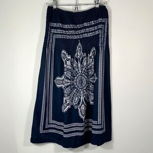 High Waist Comfy Boho Skirt Blue & White Medium